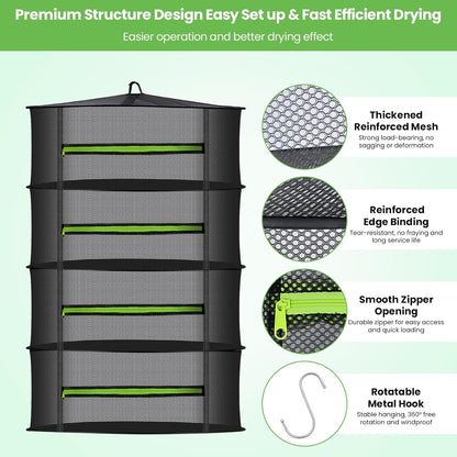 MEKOLIFE 8-Layer Herb Drying Rack Hanging, Large Capacity Mesh Net | 23.62 Inch with Zipper, S-Hooks and Bonus Garden Pruning Shears, for Herbs, Flowers, Plants, Indoor and Outdoor Use
