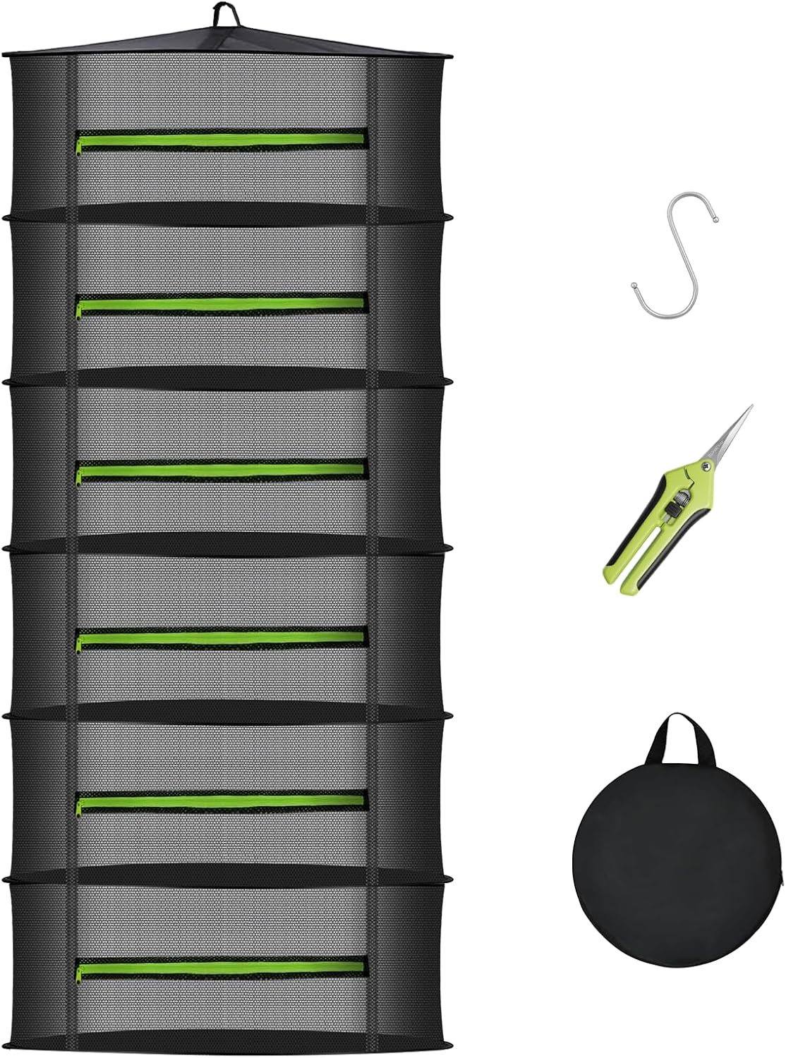 MEKOLIFE 8-Layer Herb Drying Rack Hanging, Large Capacity Mesh Net | 23.62 Inch with Zipper, S-Hooks and Bonus Garden Pruning Shears, for Herbs, Flowers, Plants, Indoor and Outdoor Use