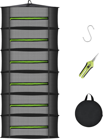 MEKOLIFE 8-Layer Herb Drying Rack Hanging, Large Capacity Mesh Net | 23.62 Inch with Zipper, S-Hooks and Bonus Garden Pruning Shears, for Herbs, Flowers, Plants, Indoor and Outdoor Use