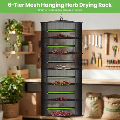 MEKOLIFE 8-Layer Herb Drying Rack Hanging, Large Capacity Mesh Net | 23.62 Inch with Zipper, S-Hooks and Bonus Garden Pruning Shears, for Herbs, Flowers, Plants, Indoor and Outdoor Use