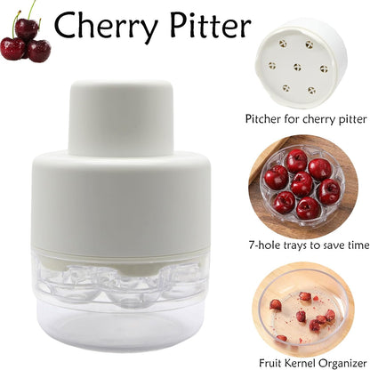 Cherry Pitter Tool,7-Hole Adjustable Fruit Seed Remover with Push-Down Design, Portable for Kitchen, Bakery & Fruit (Red)
