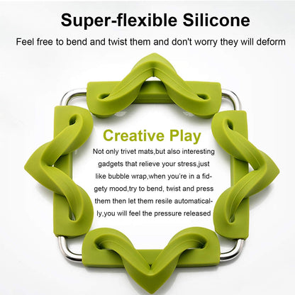 Set of 5 Silicone Trivet Mat Expandable Hot Pot Holder with Stainless Steel Frame for Home Kitchen Heat Resistant Insulated Hot Pads Coasters Table Dish Mat Tableware Placemat for Hot Pans Bowls