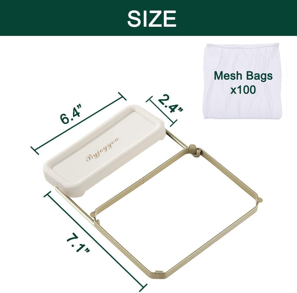 Foldable Kitchen Sink Filter Basket with 100 Disposable Mesh Bags & 2 Adhesive Pads - No Garbage Disposal Needed, Hanging Sink Strainer for Drains, Food Waste Catcher for Kitchen Sink - White
