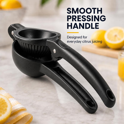Heavy Duty Lemon Squeezer, Aluminium Alloy Manual Lemon Juicer Hand Press with Threaded Groove for Maximum Juice - Perfect for Limes, Small Oranges, Citrus Fruits (Black)