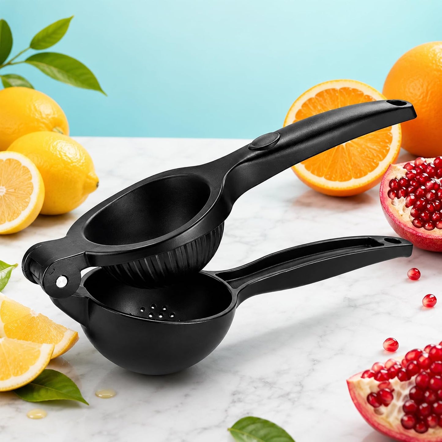 Heavy Duty Lemon Squeezer, Aluminium Alloy Manual Lemon Juicer Hand Press with Threaded Groove for Maximum Juice - Perfect for Limes, Small Oranges, Citrus Fruits (Black)