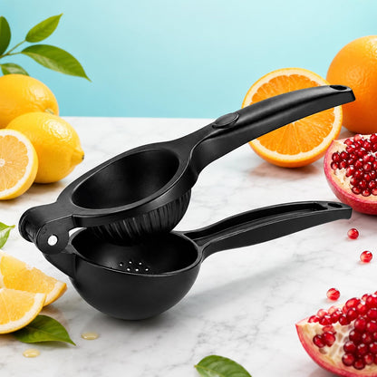 Heavy Duty Lemon Squeezer, Aluminium Alloy Manual Lemon Juicer Hand Press with Threaded Groove for Maximum Juice - Perfect for Limes, Small Oranges, Citrus Fruits (Black)