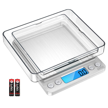 Digital Kitchen Scale, 3000g 0.01oz/ 0.1g Pocket Coffee Scale, Mini Food Scale, Pro Electronic Jewelry Scale with Back-Lit LCD Display, Tare & PCS Functions, Stainless Steel, Batteries Included
