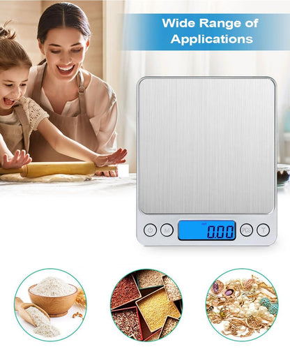 Digital Kitchen Scale, 3000g 0.01oz/ 0.1g Pocket Coffee Scale, Mini Food Scale, Pro Electronic Jewelry Scale with Back-Lit LCD Display, Tare & PCS Functions, Stainless Steel, Batteries Included