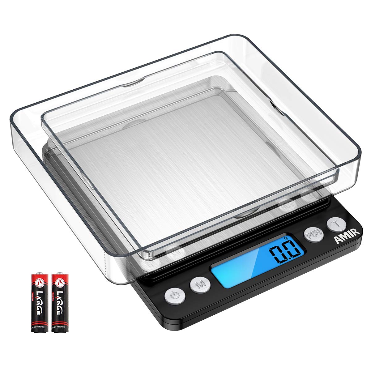 Digital Kitchen Scale, 3000g 0.01oz/ 0.1g Pocket Coffee Scale, Mini Food Scale, Pro Electronic Jewelry Scale with Back-Lit LCD Display, Tare & PCS Functions, Stainless Steel, Batteries Included