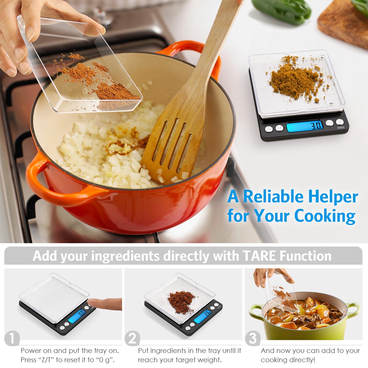 Digital Kitchen Scale, 3000g 0.01oz/ 0.1g Pocket Coffee Scale, Mini Food Scale, Pro Electronic Jewelry Scale with Back-Lit LCD Display, Tare & PCS Functions, Stainless Steel, Batteries Included