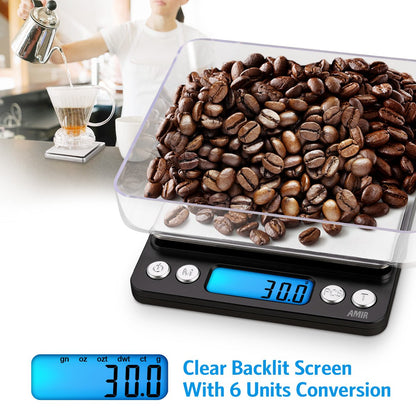Digital Kitchen Scale, 3000g 0.01oz/ 0.1g Pocket Coffee Scale, Mini Food Scale, Pro Electronic Jewelry Scale with Back-Lit LCD Display, Tare & PCS Functions, Stainless Steel, Batteries Included