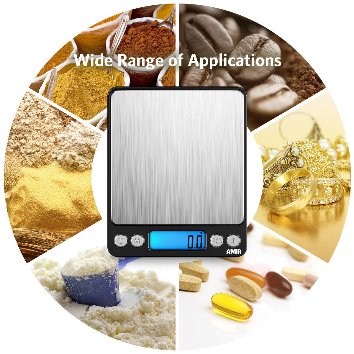 Digital Kitchen Scale, 3000g 0.01oz/ 0.1g Pocket Coffee Scale, Mini Food Scale, Pro Electronic Jewelry Scale with Back-Lit LCD Display, Tare & PCS Functions, Stainless Steel, Batteries Included