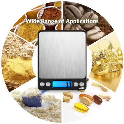 Digital Kitchen Scale, 3000g 0.01oz/ 0.1g Pocket Coffee Scale, Mini Food Scale, Pro Electronic Jewelry Scale with Back-Lit LCD Display, Tare & PCS Functions, Stainless Steel, Batteries Included