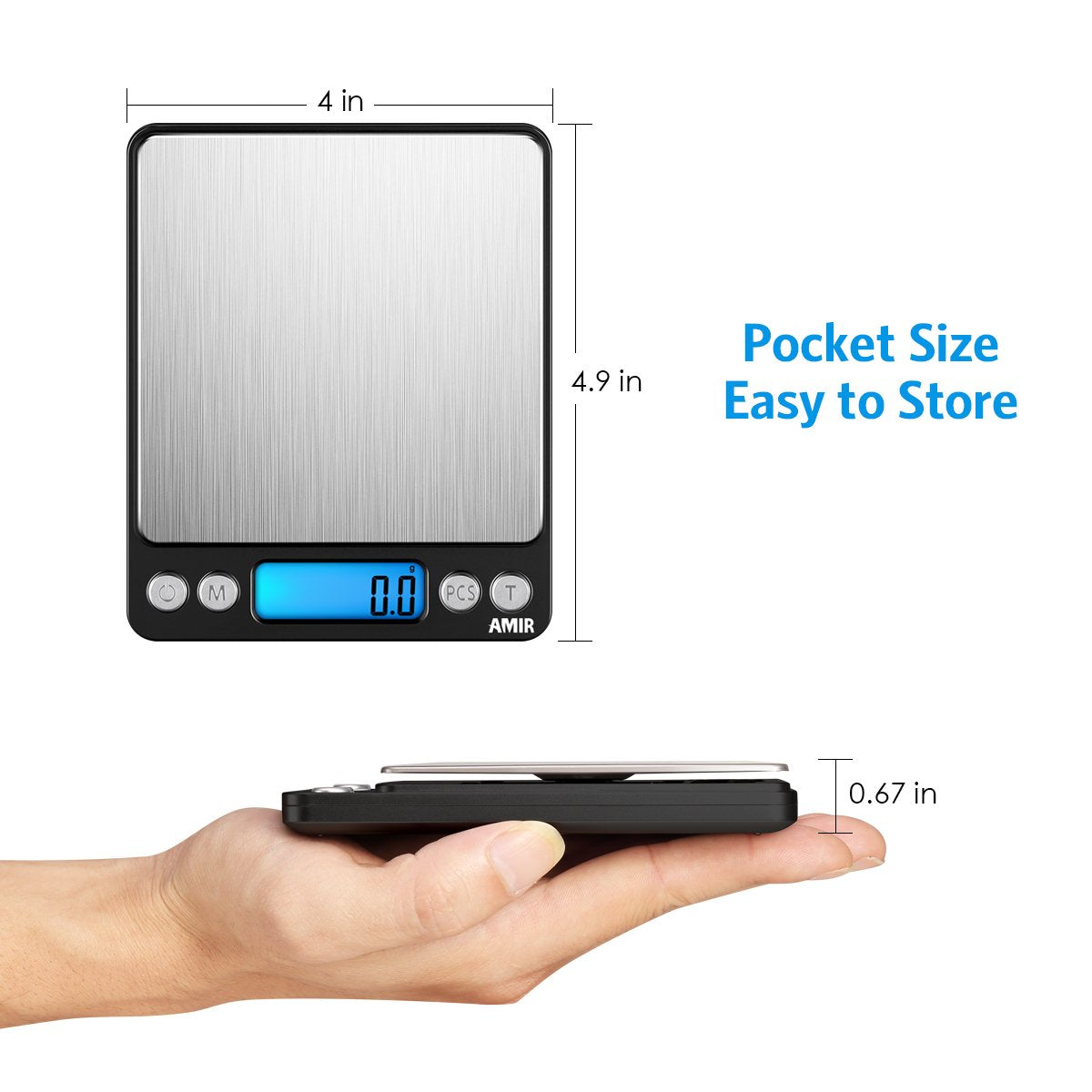 Digital Kitchen Scale, 3000g 0.01oz/ 0.1g Pocket Coffee Scale, Mini Food Scale, Pro Electronic Jewelry Scale with Back-Lit LCD Display, Tare & PCS Functions, Stainless Steel, Batteries Included