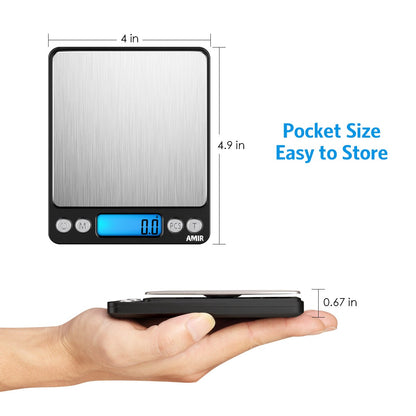 Digital Kitchen Scale, 3000g 0.01oz/ 0.1g Pocket Coffee Scale, Mini Food Scale, Pro Electronic Jewelry Scale with Back-Lit LCD Display, Tare & PCS Functions, Stainless Steel, Batteries Included