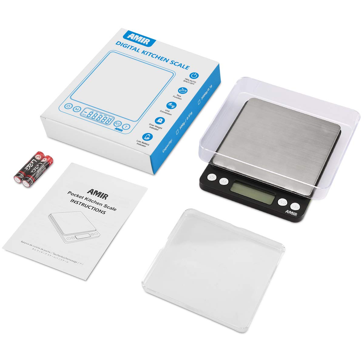 Digital Kitchen Scale, 3000g 0.01oz/ 0.1g Pocket Coffee Scale, Mini Food Scale, Pro Electronic Jewelry Scale with Back-Lit LCD Display, Tare & PCS Functions, Stainless Steel, Batteries Included