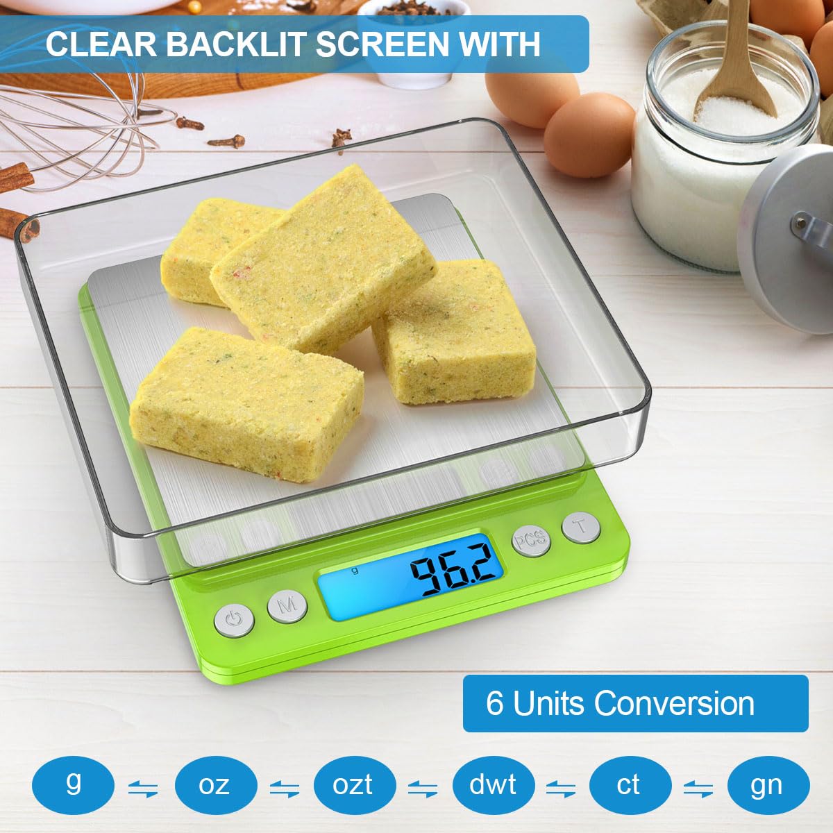 Digital Kitchen Scale, 3000g 0.01oz/ 0.1g Pocket Coffee Scale, Mini Food Scale, Pro Electronic Jewelry Scale with Back-Lit LCD Display, Tare & PCS Functions, Stainless Steel, Batteries Included
