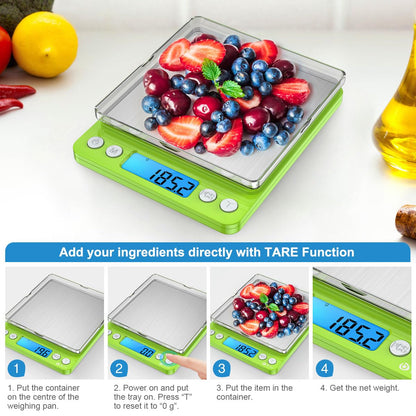 Digital Kitchen Scale, 3000g 0.01oz/ 0.1g Pocket Coffee Scale, Mini Food Scale, Pro Electronic Jewelry Scale with Back-Lit LCD Display, Tare & PCS Functions, Stainless Steel, Batteries Included