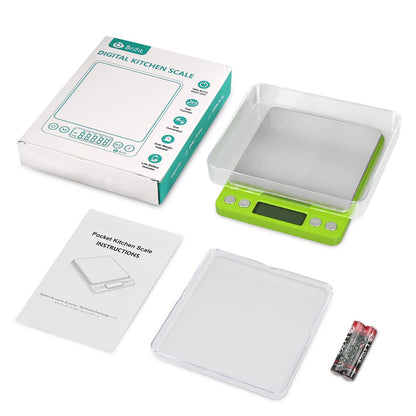 Digital Kitchen Scale, 3000g 0.01oz/ 0.1g Pocket Coffee Scale, Mini Food Scale, Pro Electronic Jewelry Scale with Back-Lit LCD Display, Tare & PCS Functions, Stainless Steel, Batteries Included