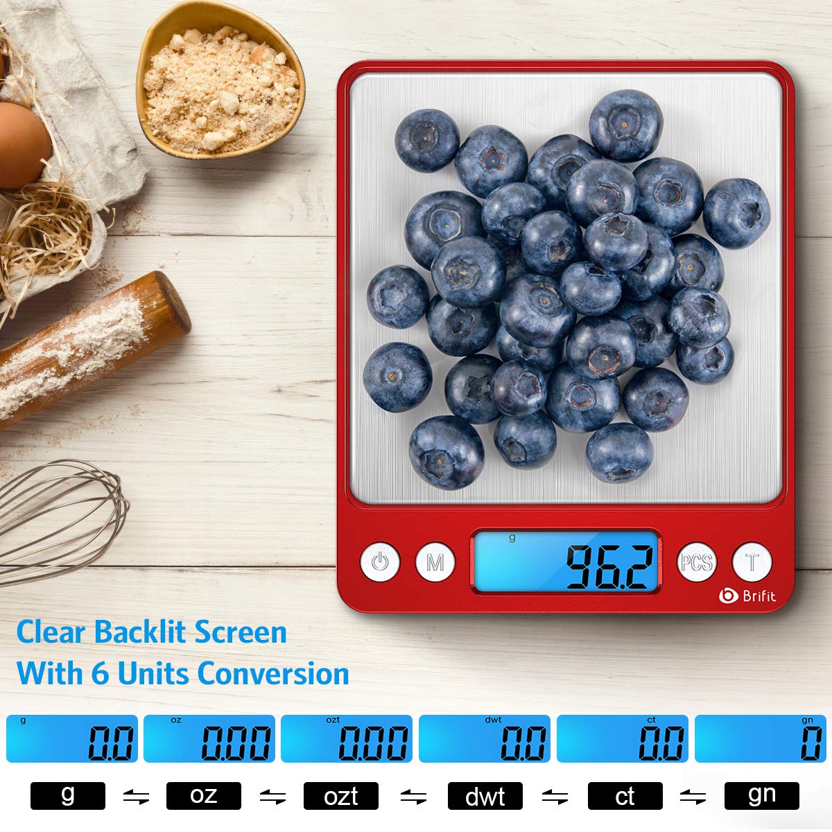 Digital Kitchen Scale, 3000g 0.01oz/ 0.1g Pocket Coffee Scale, Mini Food Scale, Pro Electronic Jewelry Scale with Back-Lit LCD Display, Tare & PCS Functions, Stainless Steel, Batteries Included