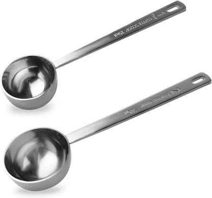 2 Pcs Coffee Scoop 18/8 Stainless Steel Measuring Coffee Spoon Set 1 Tablespoon (15ML) & 2 Tablespoon (30ML) Long Handle Spoons Metal Tablespoon for Coffee Tea Milk Powder Coffee Beans Sugar Flour