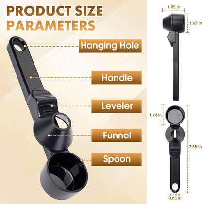 Coffee Scoop with Funnel for Ground Coffee, Protein Powder & Tea, for Reusable K-Cup Refillable Pods, 2 Tablespoon Mess-Free, Funnel Design Prevents Spills (Black, 1 Pack)