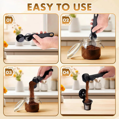 Coffee Scoop with Funnel for Ground Coffee, Protein Powder & Tea, for Reusable K-Cup Refillable Pods, 2 Tablespoon Mess-Free, Funnel Design Prevents Spills (Black, 1 Pack)