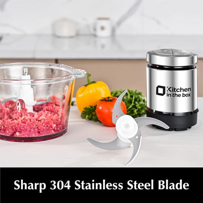 Food Processor, Electric Meat Grinder & Food Chopper with 400W Powerful Veggie Chopper-2 Bowls（8 Cup+8 Cup） & 2 Bi-Level Blades for Meat/Fish/Vegetable/Baby Food（Sliver Button）