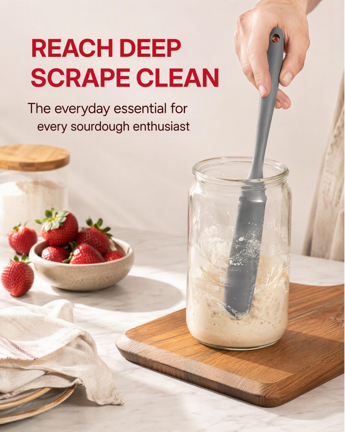 Sourdough Spatula, 9.4" Long Silicone Jar Scraper Grey