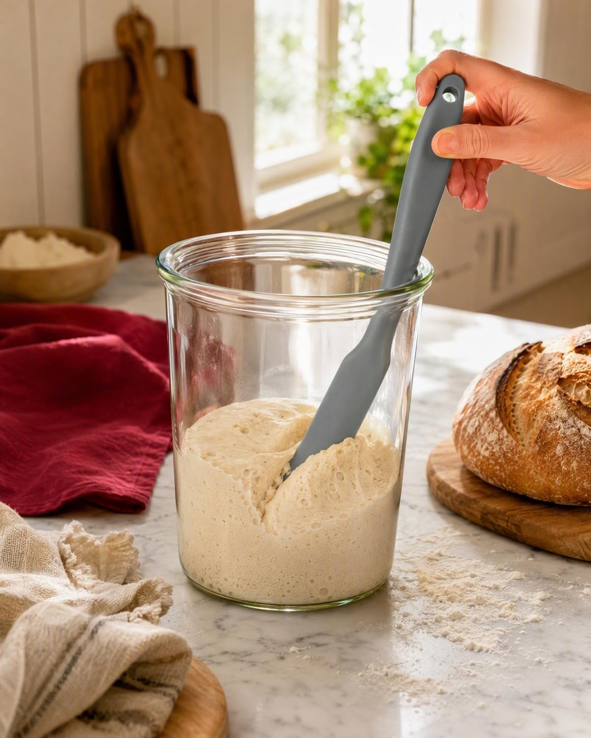 Sourdough Spatula, 9.4" Long Silicone Jar Scraper Grey