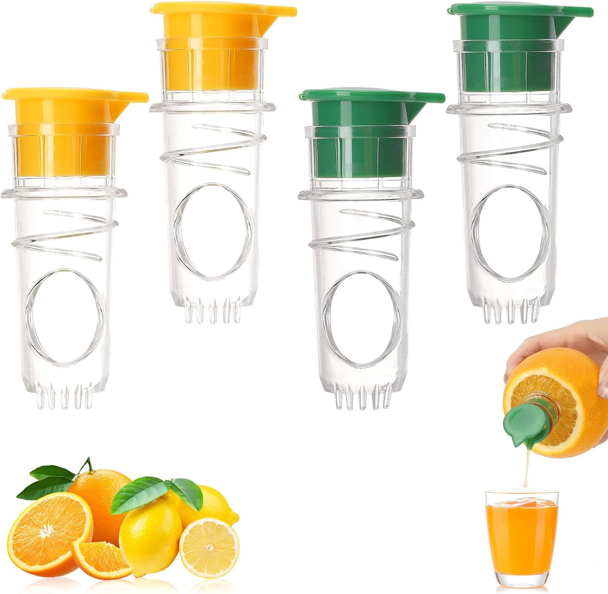 4 Pcs Lemon Squeezer, Screw Top Manual Juicer with Built-In Filter Orange Citrus Press, Squeeze Lime for Cocktails, Drinks (2 Yellow+2 Green)
