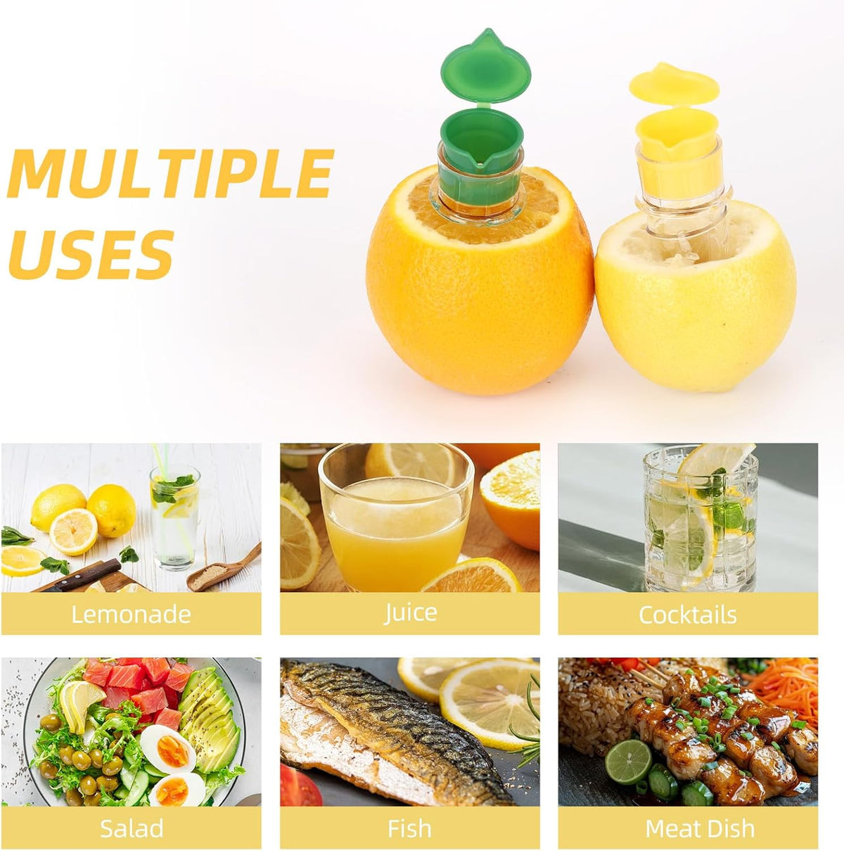 4 Pcs Lemon Squeezer, Screw Top Manual Juicer with Built-In Filter Orange Citrus Press, Squeeze Lime for Cocktails, Drinks (2 Yellow+2 Green)