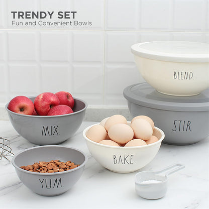 Mixing Bowls with Lids - 10 Piece Plastic Nesting Bowls Set includes 5 Prep Bowls and 5 Lids (Grey)