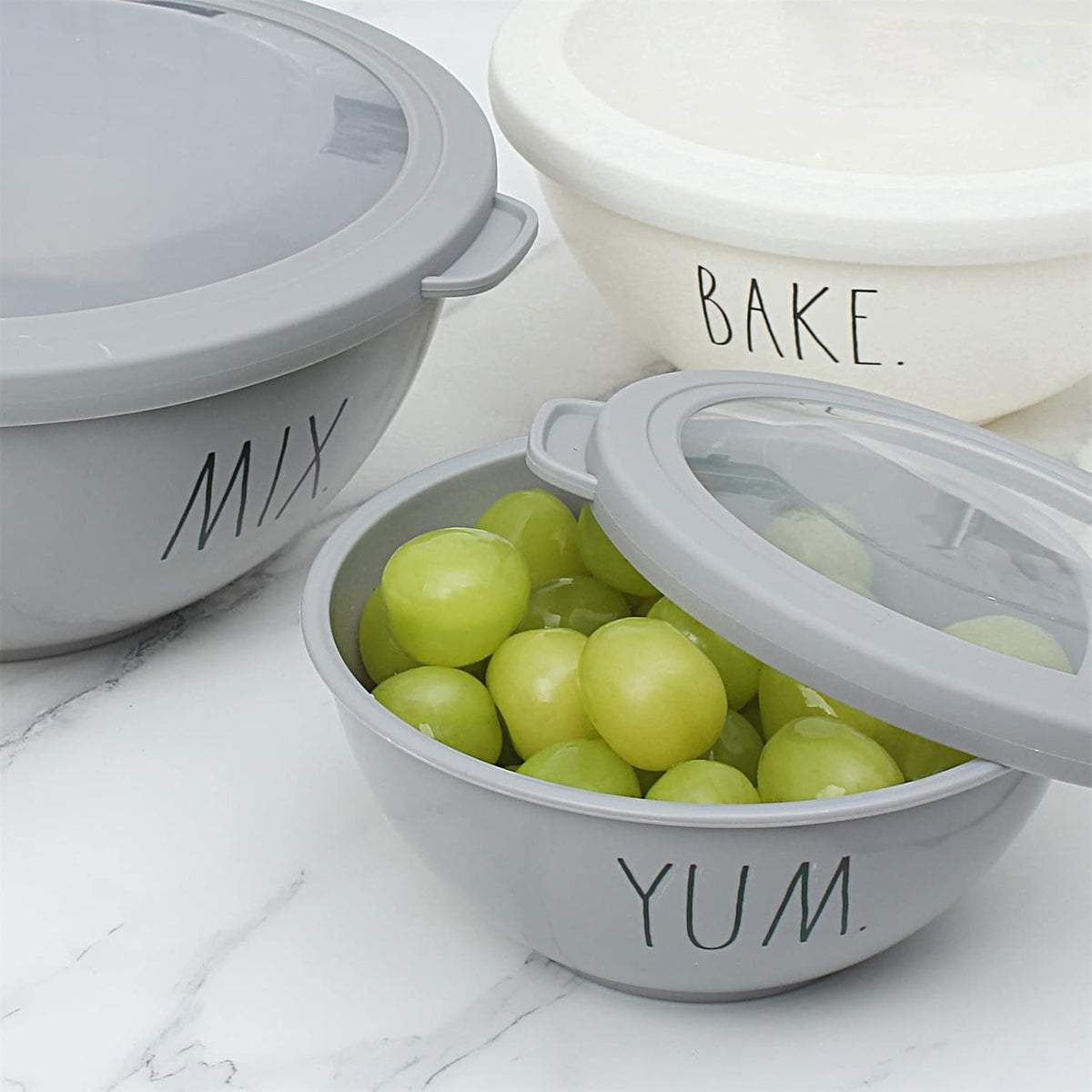 Mixing Bowls with Lids - 10 Piece Plastic Nesting Bowls Set includes 5 Prep Bowls and 5 Lids (Grey)