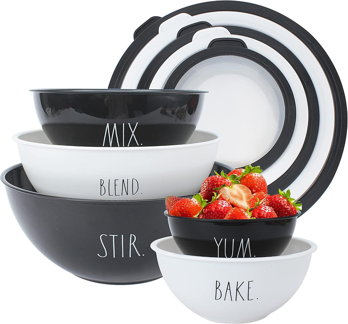 Mixing Bowls with Lids - 10 Piece Plastic Nesting Bowls Set includes 5 Prep Bowls and 5 Lids (Grey)