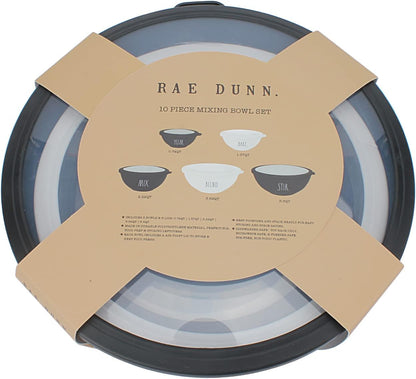 Mixing Bowls with Lids - 10 Piece Plastic Nesting Bowls Set includes 5 Prep Bowls and 5 Lids (Grey)