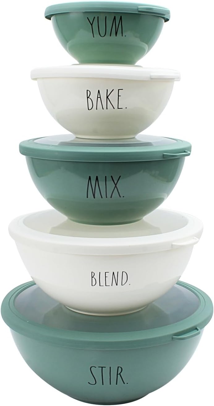 Mixing Bowls with Lids - 10 Piece Plastic Nesting Bowls Set includes 5 Prep Bowls and 5 Lids (Grey)