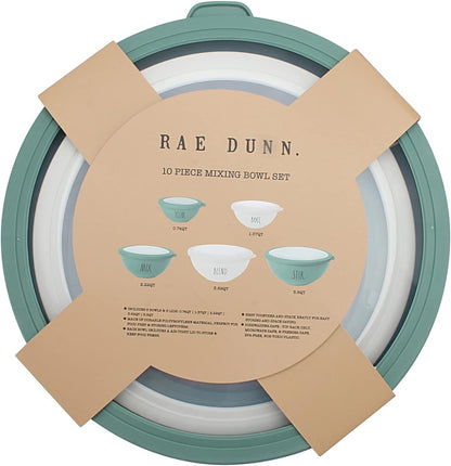 Mixing Bowls with Lids - 10 Piece Plastic Nesting Bowls Set includes 5 Prep Bowls and 5 Lids (Grey)