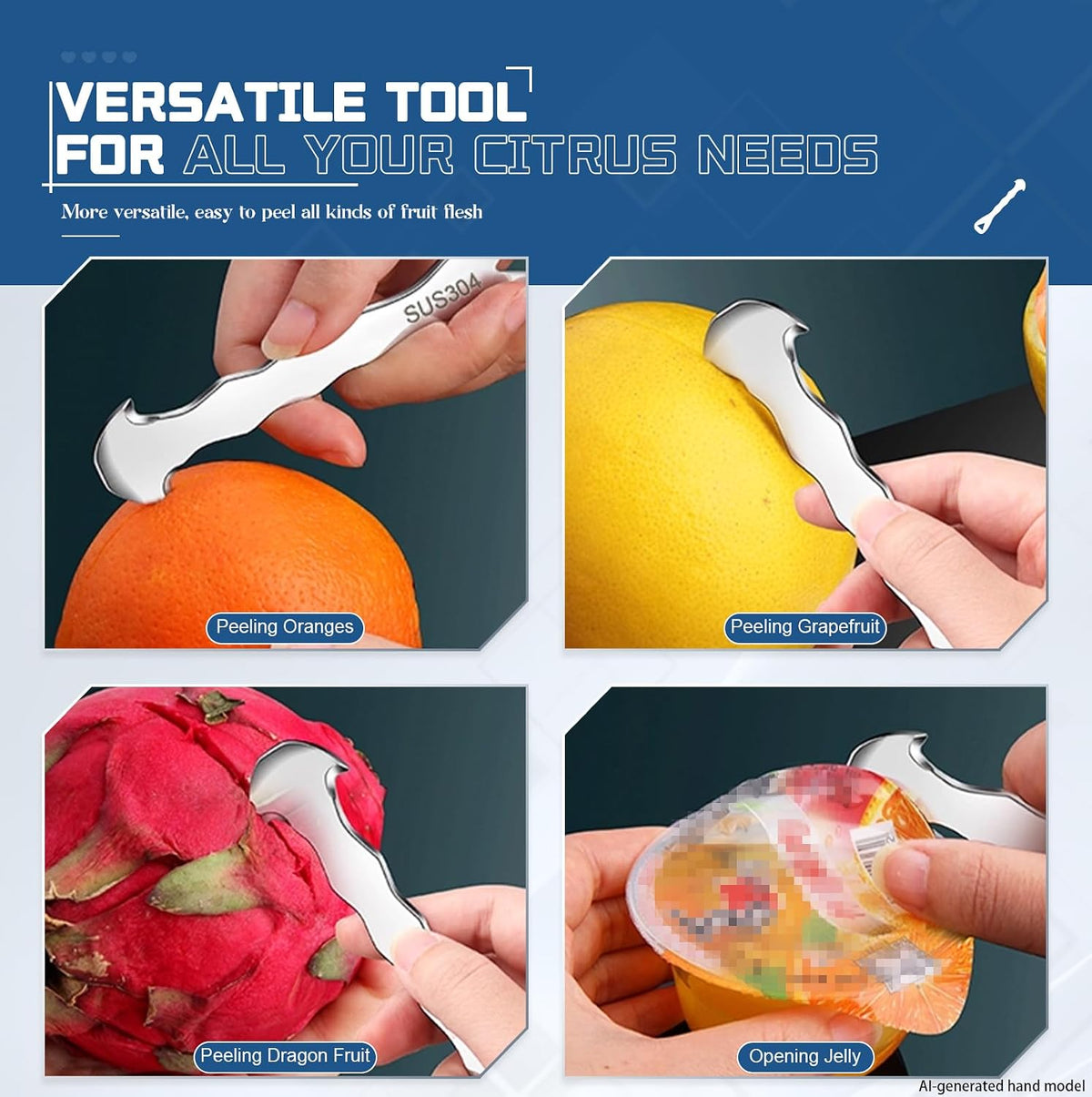Orange Peeler Tool, Stainless Steel Citrus Peeler for Oranges and Lemons