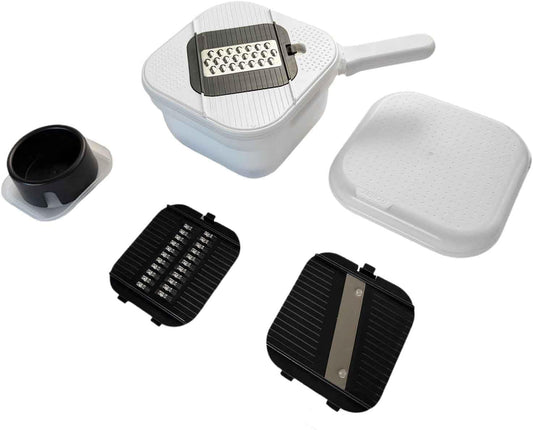 Hand Safe Mandoline Slicer with 3mm Blades Vegetable Cutter for Potato, Carrot, Onion, Garlic, White (4-in-1)