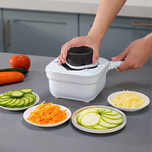 Hand Safe Mandoline Slicer with 3mm Blades Vegetable Cutter for Potato, Carrot, Onion, Garlic, White (4-in-1)