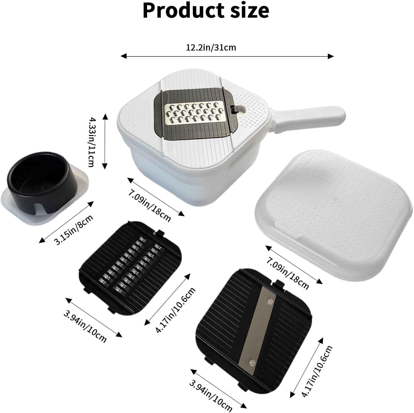 Hand Safe Mandoline Slicer with 3mm Blades Vegetable Cutter for Potato, Carrot, Onion, Garlic, White (4-in-1)