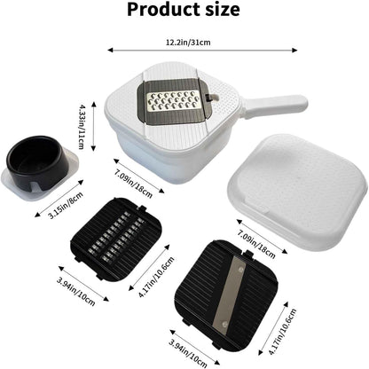 Hand Safe Mandoline Slicer with 3mm Blades Vegetable Cutter for Potato, Carrot, Onion, Garlic, White (4-in-1)
