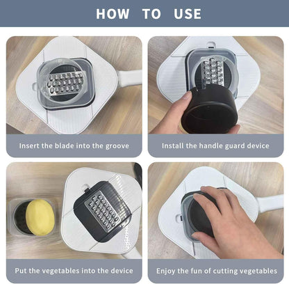 Hand Safe Mandoline Slicer with 3mm Blades Vegetable Cutter for Potato, Carrot, Onion, Garlic, White (4-in-1)