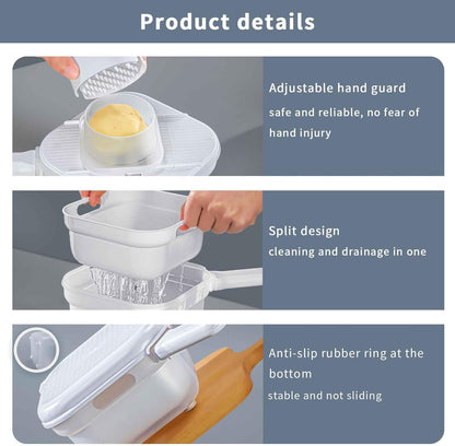 Hand Safe Mandoline Slicer with 3mm Blades Vegetable Cutter for Potato, Carrot, Onion, Garlic, White (4-in-1)