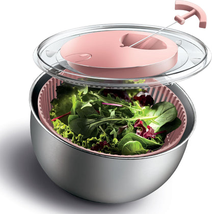 Stainless Steel Salad Spinner - 5 Qt. Lettuce Washer And Vegetable Spinner Dryer for Easy Salad Prep - Non Slip Base with Pull Handle - Auto Stop Brake System, Stain and Odor Resistant