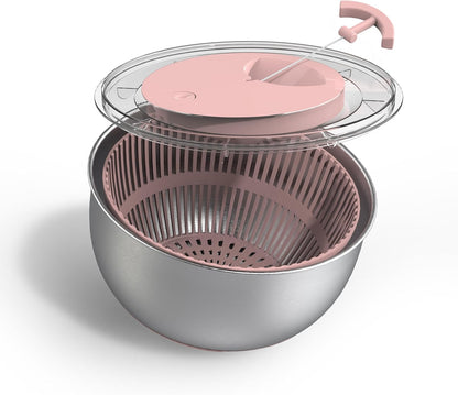 Stainless Steel Salad Spinner - 5 Qt. Lettuce Washer And Vegetable Spinner Dryer for Easy Salad Prep - Non Slip Base with Pull Handle - Auto Stop Brake System, Stain and Odor Resistant