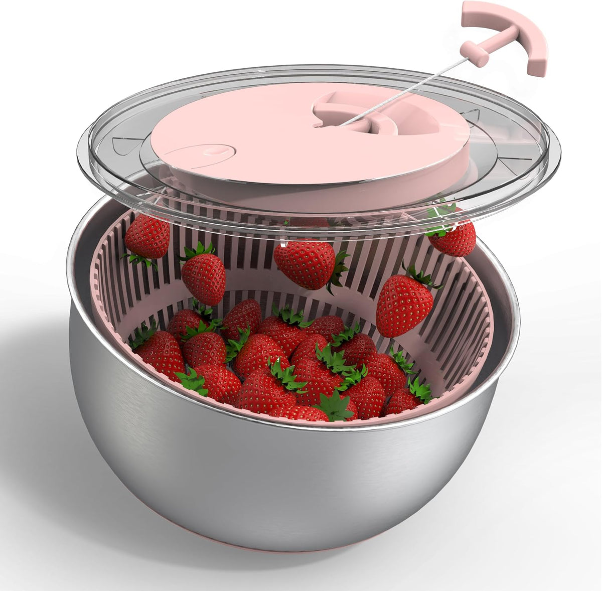 Stainless Steel Salad Spinner - 5 Qt. Lettuce Washer And Vegetable Spinner Dryer for Easy Salad Prep - Non Slip Base with Pull Handle - Auto Stop Brake System, Stain and Odor Resistant
