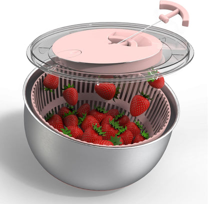 Stainless Steel Salad Spinner - 5 Qt. Lettuce Washer And Vegetable Spinner Dryer for Easy Salad Prep - Non Slip Base with Pull Handle - Auto Stop Brake System, Stain and Odor Resistant