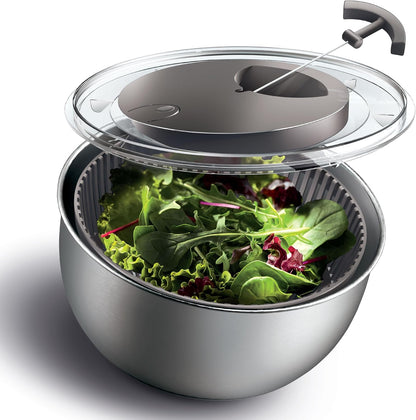 Stainless Steel Salad Spinner - 5 Qt. Lettuce Washer And Vegetable Spinner Dryer for Easy Salad Prep - Non Slip Base with Pull Handle - Auto Stop Brake System, Stain and Odor Resistant